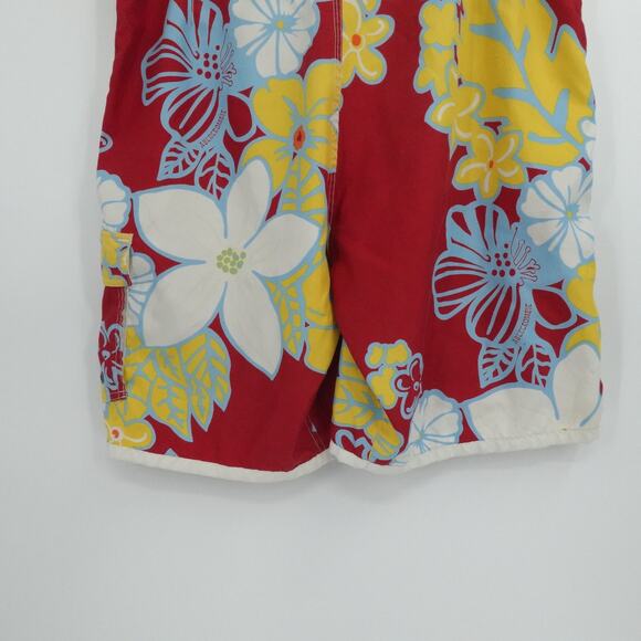 VTG Abercrombie Fitch Shorts Mens 36 Red Floral Hawaiian Swim Trunks Boardshorts - Picture 12 of 13